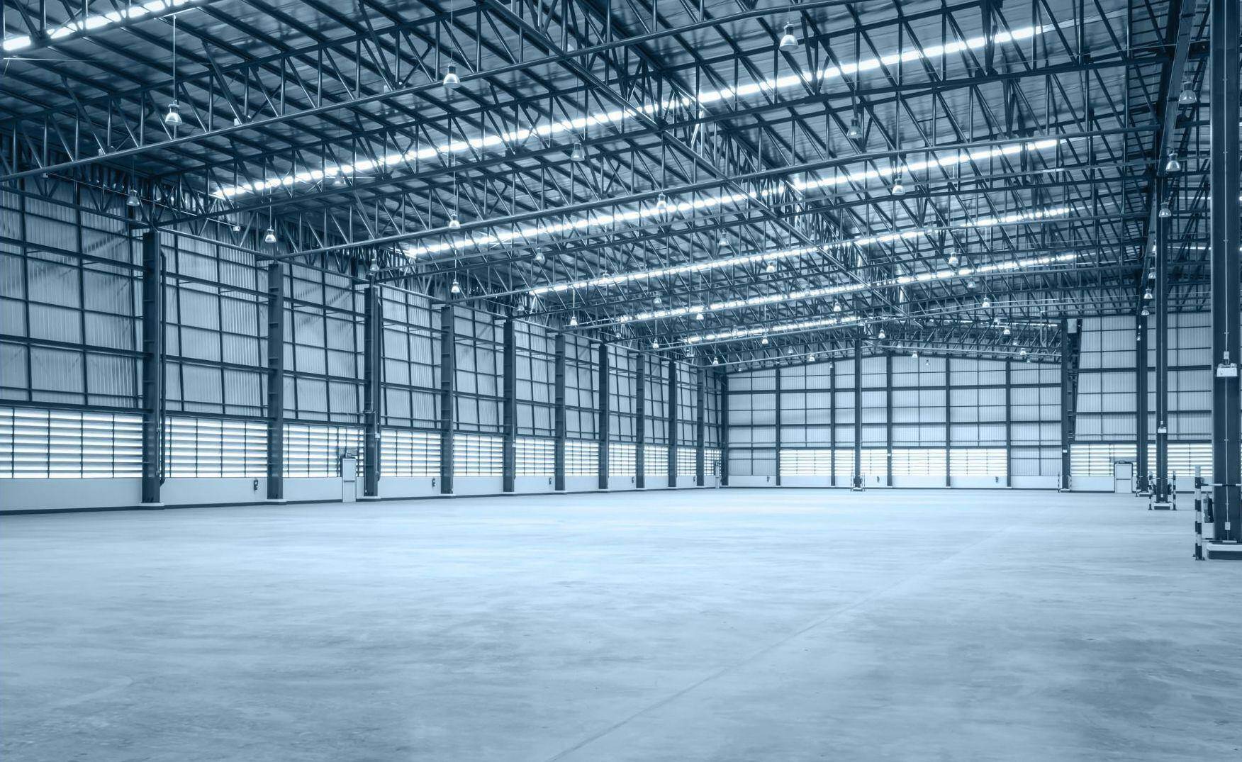 A large empty pre-engineered metal warehouse built by STEVENS in Elkhart, Indiana