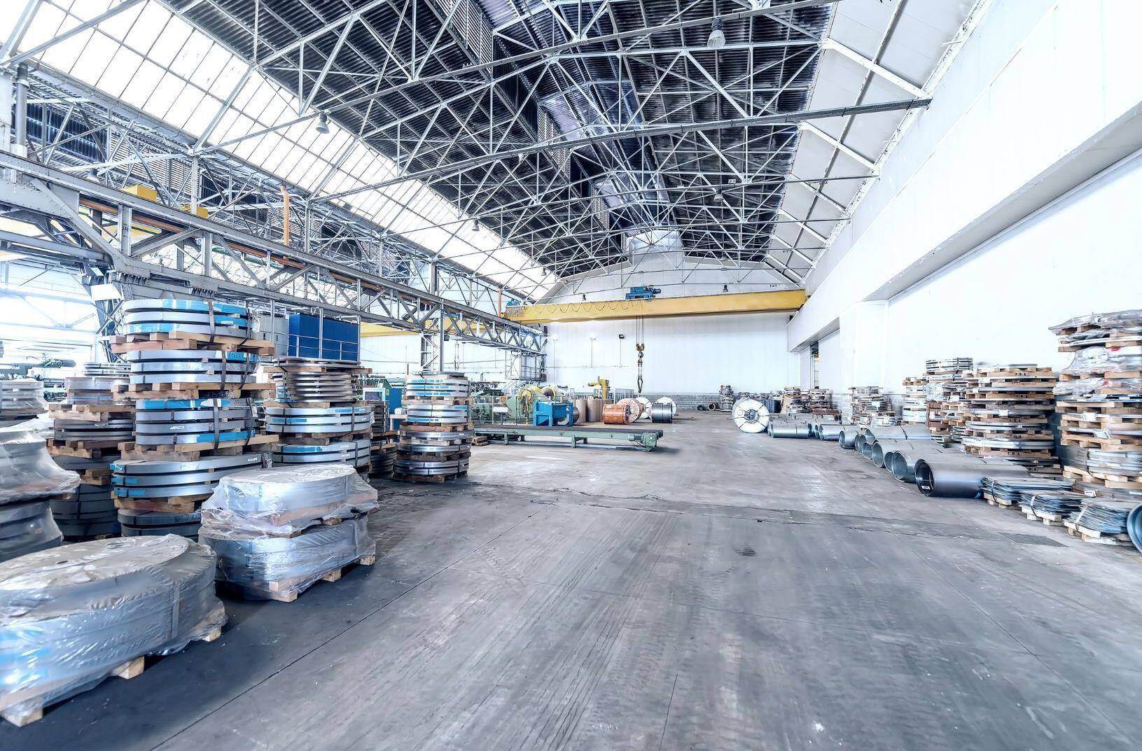 A metal warehouse storing metal spools in Fort Wayne, Indiana